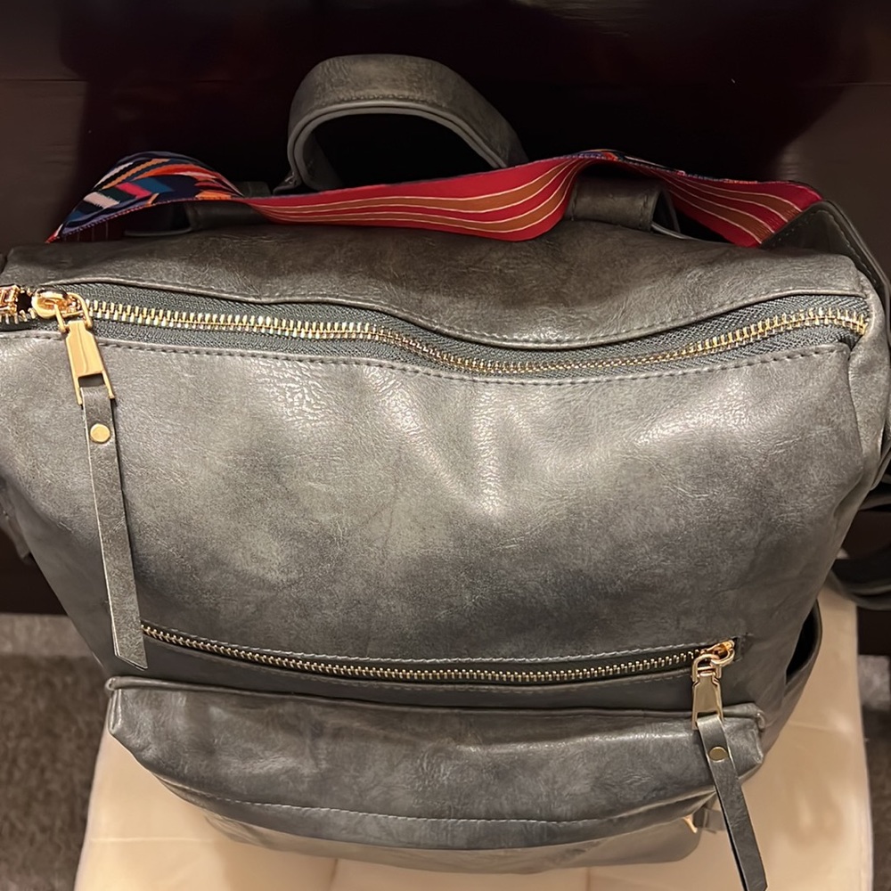Gray Leather Convertible Backpack - image 2